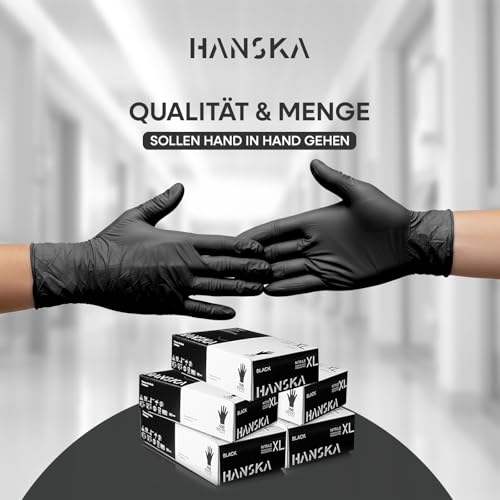 HANSKA 500 Schwarz Nitril-Einweghandschuhe – puderfrei – Einweg – beidhändig – nicht steril – Gummibasis – geeignet für medizinische Bereiche, Handhabung von Lebensmitteln (500, XL)