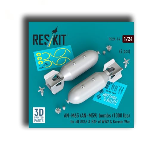 RS24-0014 1/24 Dummy 3D Printed/Resin AN-M65 (AN-M59) (1000 lbs) for All USAF & RAF of WW2 & Korean War (2 pcs) (3D Printed) R-eskit