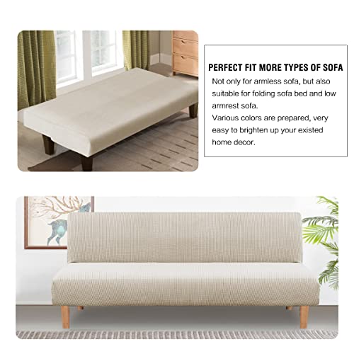 H.versailtex Armless Futon Cover Stretch Sofa Bed Slipcover Protector Elastic Feature Rich Textured High Spandex Small Checks Jacquard Fabric Futon Cover, Machine Washable, Island Fossi #TOP7