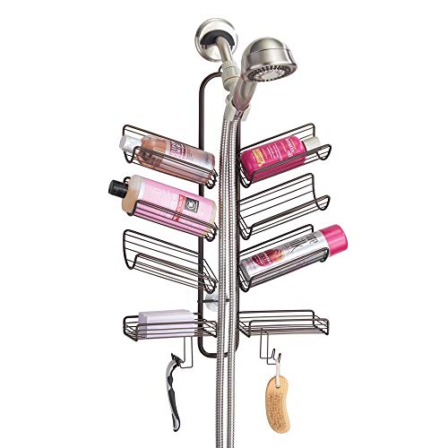 mDesign Metal Wire Bathroom Tub & Shower Caddy, Hanging Storage Organizer - Built-in