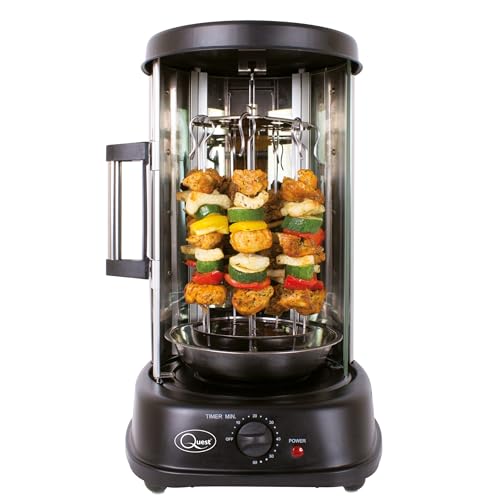 Quest Electric Rotisserie Grill | Vertical Kebab Machine | Cooks Doner Kebabs Shawarma Gyros & Chicken | 7 Skewers | 21L | 60-Min Timer | Auto Shut-Off | 1500W