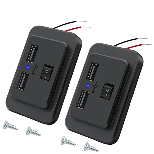 Hoembpn 2Pcs Toma de Cargador de Coche 4.8A Dual USB con Interruptor, 12V/24V Panel de Enchufes USB Carga Rápida Adaptador con LED para Automóviles Barcos Camiones RVs Autocaravana Carritos de Golf