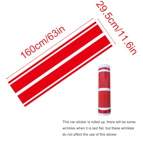 Image of Car Hood Stripe Sticker Universal Auto Racing Stripes Body Side Decal Vinyl Stripe Sticker Accessories Modified Decoration for Car Vehicles (Red, 63 * 11'')