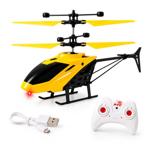 Image of Upgraded 5.1 Gravity Sensor Helicopter Toy for Boys Age 4+, Safety Sensor, 320 RPM Motor, 2.6 Remote, Rechargeable Battery, LED Lights I Pack of 1 (Yellow Colour)