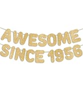 Pre-Strung Awesome Since 1956 Gold Glitter Banner, 70th Birthday Decorations for Women, 70 Year O...