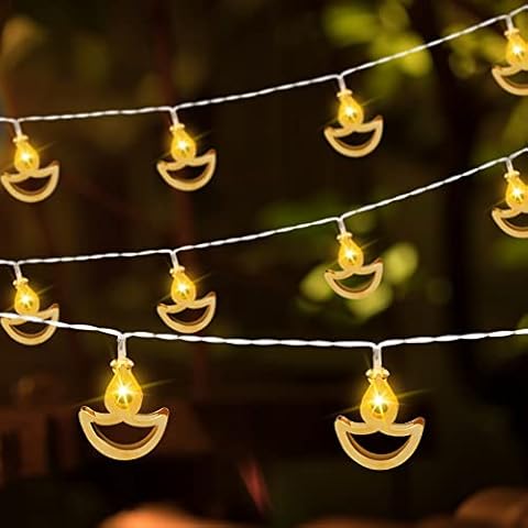 5.4 ft Diwali String Lights, Warm White Decorative Starry String Lights Led Festival Lights Diya Fairy Lights for Diwali Wedding Party Indoor Outdoor Bedroom Lights Decoration Cover