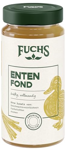 Fuchs Gewürze - Enten Fond, Für köstlich gewürzte Gerichte und raffinierte Saucen, Ohne Geschmacksverstärker, Farbstoffe oder Palmfett, Gluten- und laktosefrei, 400 ml im wiederverschließbaren Glas