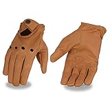 Milwaukee Leather MG7508 Men's Saddle Tan Leather Driving Gloves with Wrist Snap - Medium