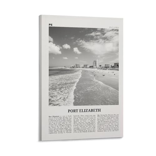 CJZZMA Port Elizabeth Print Black And White, Port Elizabeth Wall Art, Port Elizabeth Poster, Port Elizabeth Photo, South Africa Canvas Wall Art Poster Decorative Travel Prints 12x18inch(30x45cm)
