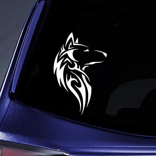 Bargain Max Decals Tribal Wolf Outline Sticker Decal Notebook Car Laptop 5.5  (White)