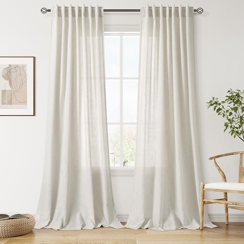 Image of Nanspring Extra Long Linen Curtains 120 Inch for Living Room Mousse White