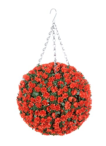 Best Artificial 28cm Rose Topiary Hanging Flower Ball **UV Fade Protected** (Orange)