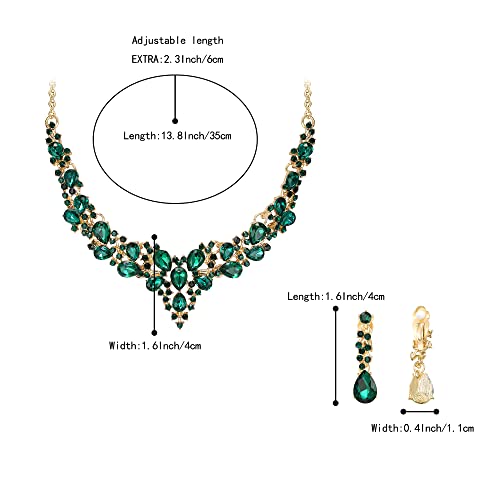 BriLove Alloy Crystal Teardrop Cluster Statement Necklace Clip-on Earrings Set4