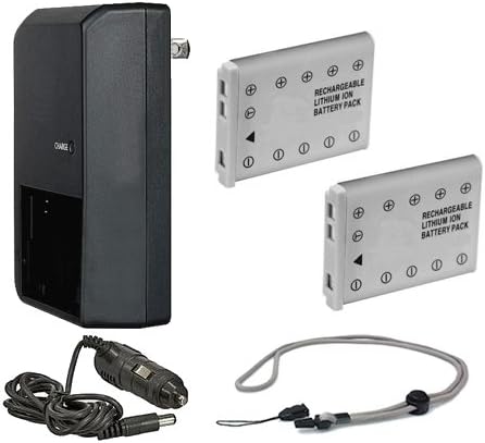 High Capacity Batteries (2 Units) + AC/DC Travel Charger Compatible with Pentax Optio H80 + Krusell Multidapt Neck Strap (Black Finish)