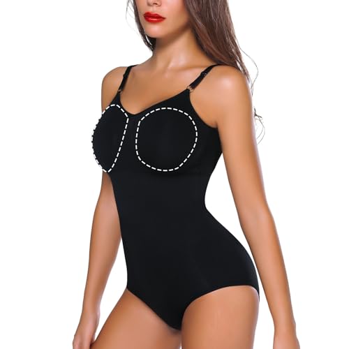 Joyshaper Damen Shapewear Bauchweg Body BH Formende Body Shaper Bodysuits Figurformende Mit Brustpolster Schwarz,XL