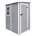 VINGLI 5x4 FT Outdoor Plastic Storage Shed, Patio Storage Bins with Weatherproof, Lockable Design with Large Capacity for Garden Tools, Toys, Light Grey