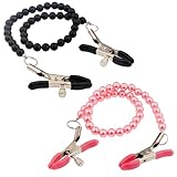 Nipple Clamp Adjustable Pressure Pearl Body Chains Necklace,2pcs Nipple Clips Non Piercing Body Jewelry (Black+Pink)