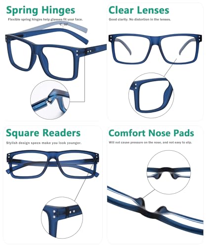 Image of Eyekepper 0.25 Reading Glasses Men, Oversized Readers for Women,5 Pack Blue | Stylish Mens Womens Cheaters,Large Fashion Reader Eyeglasses,All-Day Comfort Spring Hinges,Scratch Resistant for Work /Crafts