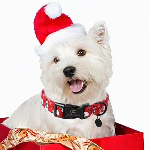 Image of Red Christmas Dog Collar, Cute Snowman Christmas Collar with Quick Release, Comfortable Cotton Dog Collars for Puppy Girl Boy Dogs
