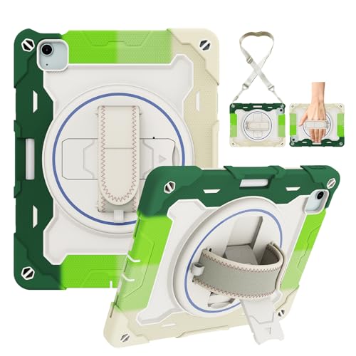 Coque iPad Air 11 M4 antichoc en TPU vert avec dragonne et bandoulière
