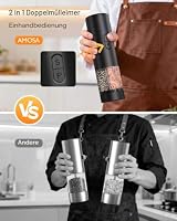 AMOSA Salz und Pfeffermühle Elektrisch, 2-in-1 Doppelbehälter USB Aufladbar – Ansicht 4