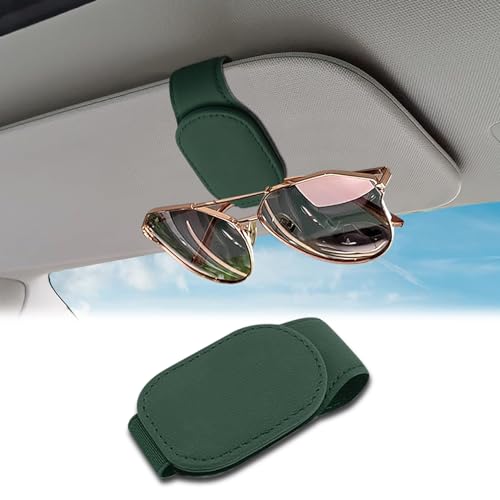 CHRYMUM サングラスホルダー 車用サンバイザー、カーメガネホルダー、磁気レザーサングラスホルダーとチケットカードクリップ、チケットクリップ眼鏡マウントカーバイザーアクセサリーフィット眼鏡(グリーン)