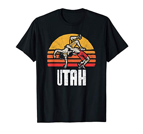 Utah Vintage Wrestling Retro Wrestlers and Sun Graphic Maglietta