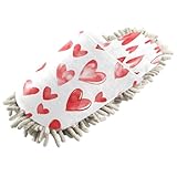 YEGAME Microfiber Kitchen Cleaning Slippers, Red Hearts Soft Washable Reusable House Cleaning Slippers for Men Women, Dust Dirt Hair Microfiber Mop Cleaner Shoes, Medium