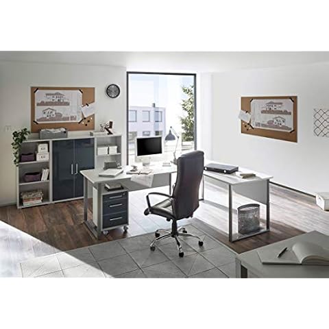 moebel-dich-auf.de Komplettes Arbeitszimmer Büro Möbel Set Komplettset Office LUX in lichtgrau Glas Graphit Lack 5-teilig Cover