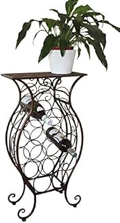 Antique Style Decorative Metal Framed Wine Rack for 13 Bottles With Shelf - Bronze