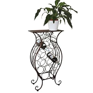 Garden Market Place Antique Style Decorative Metal Framed Wine Rack for 13 Bottles With Shelf – Bronze