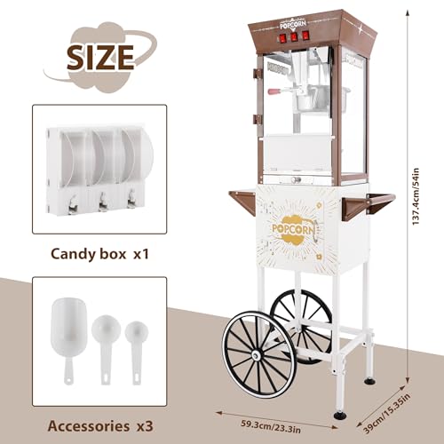Image of 12oz popcorn machine,candy dispenser popcorn maker,suitable for family gatherings & parties.-Brown