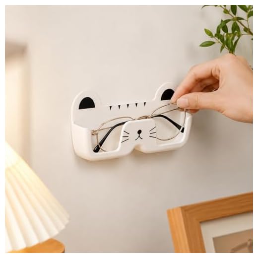 Eyeglasses Organizer Wall Mount, Cute Cat Shaped Sunglass Holder, No Drill Self Adhesive Glasses Storage Rack for Entryway Living Room Bathroom Bedroom, White