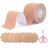 Avotik Boob Tape, Brust Tape für Größere Brüste mit 10-teiligem Rückenfreiem Nippelabdeckungsset mit Blütenblättern, Atmungsaktives Brustband, Sportband für A-E-Körbchen Große Brust