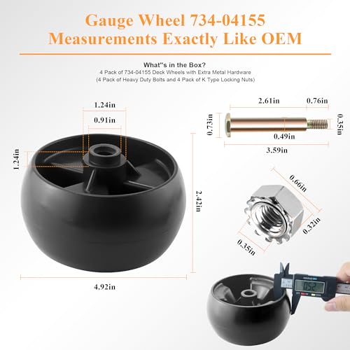 734-04155 Deck Wheel fit for Cubcadet&MTD&Toro&Troy Bilt&Crafts man Riding Zero Turn Tractor ZTR ZT1 XT2 RZT LX460 D105 42\" 46\" 48\" Deck,112-0677 72-025 210-275,Pack of 4 with Bolt Nut prime&swift - Thumbnail 5