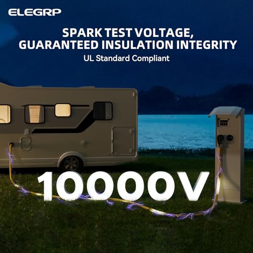 Image of ELEGRP 50 Amp Generator RV Extension Cord 15 FT, 4 Prong NEMA 14-50P to NEMA SS2-50R Twist Lock, Heavy Duty 6 /3+8 /1 Gauge STW Locking Power Cord for RV Camper /Generator /House, UL Standard Compliant