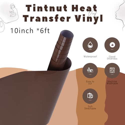 Image of Tintnut Wheat Color Heat Transfer Vinyl Roll,10 inchx6ft Iron on Vinyl | Skin Tone PU HTV,easy cut & weed,stretch washable,works with iron & heat press for fabric crafts