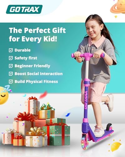 Gotrax K03 Kick Scooter for Kids, 5" LED Lighted Wheels and Adjustable Handlebars, Lightweight Design and Anti-Slip Deck, Max Load 110 Lbs, Kids Scooter for Boys & Girls Ages 3+, Blue - 5