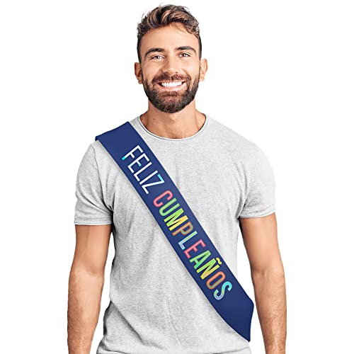 OH Yeah - 1 Unidad - Banda Feliz Cumpleaños Azul Marino - 150 x 10 Cm - Banda para Fiesta de Cumpleaños - Regalo Cumpleaños - Birthday - Decoración Cumpelaños - Efecto Iridiscente