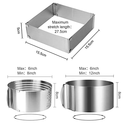 Foto von Verstellbar Kuchenring Set, Tortenring Verstellbar Edelstahl Tortenform, Tortenring Hoch 15 Cm, Backrahmen, Edelstahl Backring, Tortenschneider Höhenverstellbar, Für Backen, Schichttorten,Dekorieren
