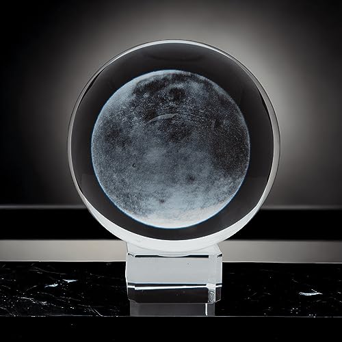 3D Universe in Crystal Ball | Moon | 80mm | In Luxury Gift Box | Gift For Him | Gift for Her | Moon | Space | Astrology | On Crystal Stand (Moon)