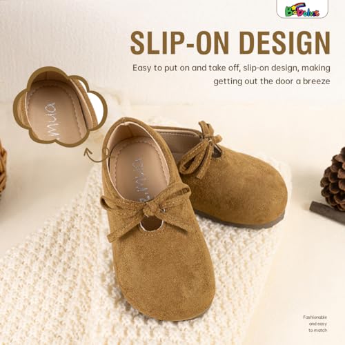 Babelvit Kids Girls Dress Shoes Suede Potato Shoes Toddler Little Kid Bow Flower Girl Wedding Party Flat Shoes4