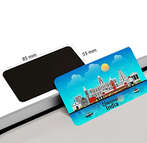 Image of dhcrafts Rectangular Rubber Fridge Magnet /Magnetic Card Blue India Chennai Design Pack of 1 (8.6cm x 5.4cm)