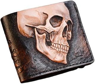 Skull leather Wallet, Biker Custom Wallet, Sceleton Leather Wallet, Biker Gift, 3D Genuine Leather Wallet, Hand Carved, Leather Carving, Carving Wallet