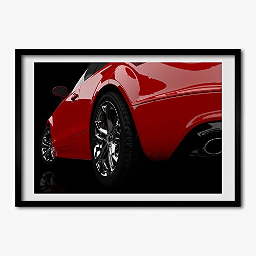 Tableau cadre en bois Tulup 70x50 cm affiche voiture rouge à suspendre facilement