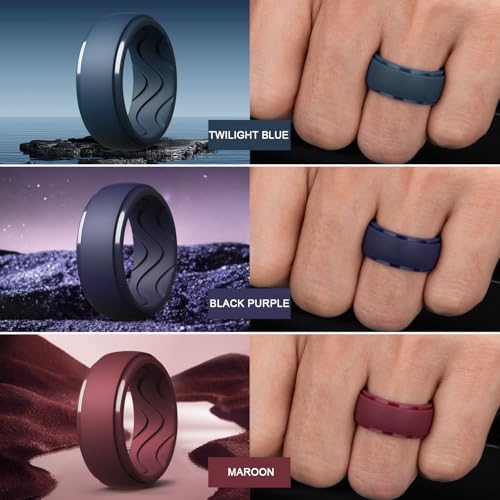 Egnaro Men's Silicone Rings 10mm Wide 2.5mm Thick, Rubber Wedding Bands with Inner Arc Ergonomic Breathable Design, 1/4/5/7 Variety Multipack4