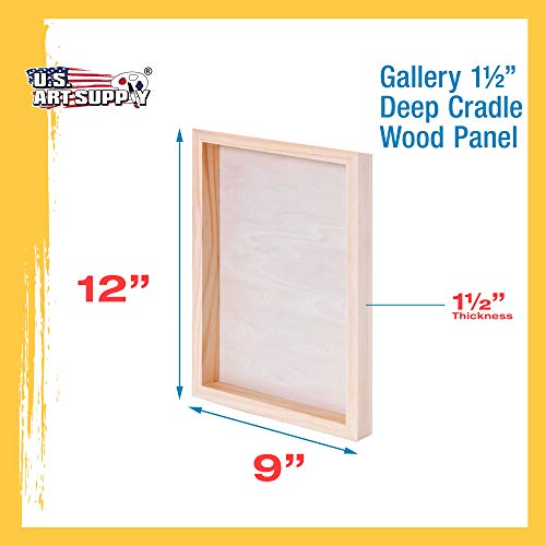 U.s. Art Supply 9" X 12" Birch Wood Paint Pouring Panel Boards, Gallery 1-1/2" Deep Cradle (Pack Of 4) - Artist Depth Wooden Wall Canvases - Painting Mixed-Media Craft, Acrylic, Oil, Encaustic #TOP2