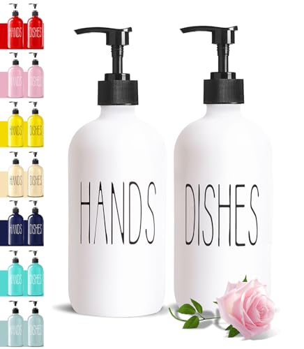 Image of COHOSEGE 16 Oz Glass Soap Dispenser Set 2 Pack for Kitchen Sink,Contains Hand and Dish Soap Dispenser,White Kitchen Utensils