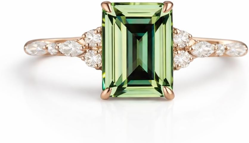 Emerald Green Amethyst Engagement Ring Vintage Style 10K Rose Gold Diamond Cluster Bridal Promise Ring Unique Anniversary Jewelry Gift for Women