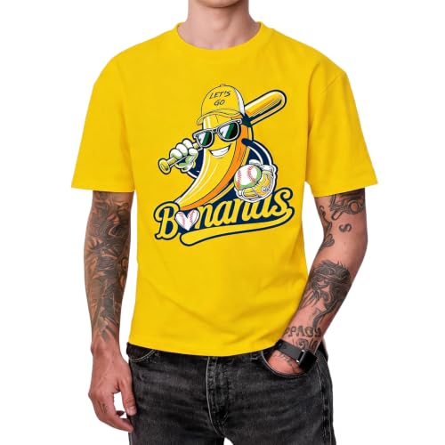 Baseball Shirt Men Game Day Baseball Fan Shirt Tee Casual Short Sleeve Tops Yellow Medium